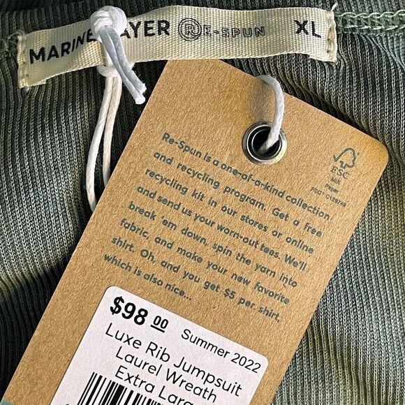 Marine Layer Luxe Rib Jumpsuit Womens Size XL Green Ankle Wide Leg Romper NEW! - Picture 7 of 15